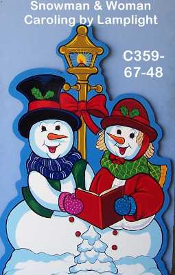 C359Snowman & Snow-woman Caroling by Lamplight